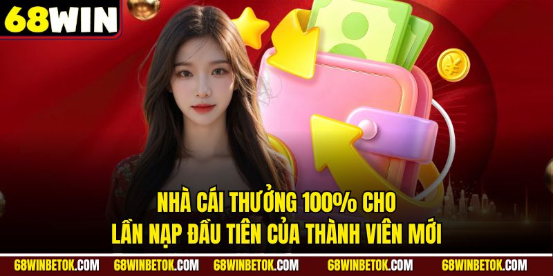 Nhà cái thưởng 100% cho lần nạp đầu tiên của thành viên mới